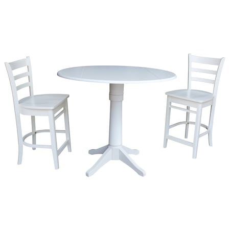 International Concepts Round 42, Rd Pedestal Gathering Height Table, 2 Counter Height Stools, White, 42 in W, 42 in L K08-42DP-27B-S6172-2